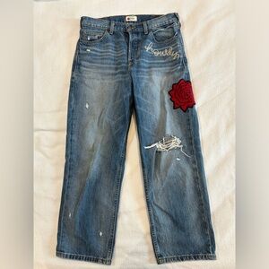 Ariat Blue Straight Leg Jeans with Red Rose Patch